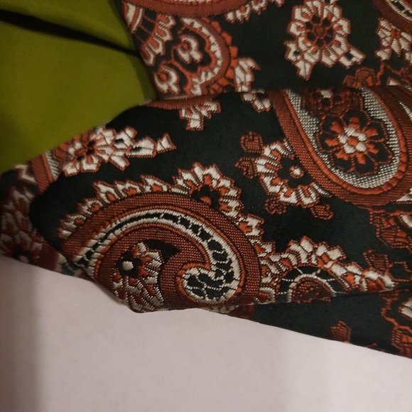 Paisley Embroidered Tie Green Classic Necktie Retro Boho Pointed Casual Formal - Picture 12 of 13